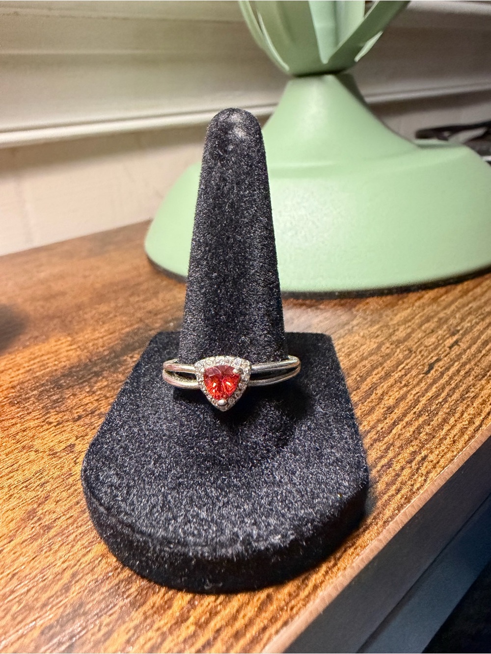 Sterling Silver Halo Ring with Red Center Stone